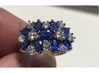 2.50ctw Blue & White CZs (AAA Grade) Ring 18k White Gold Finish Is Achieved Using A 3x Dip Size 6.5