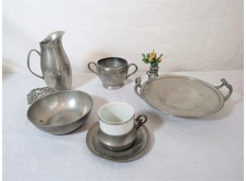 Pewter Pitcher Bowls Cup & Saucer