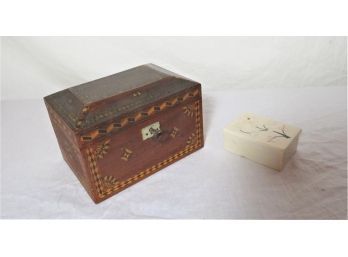 Inlaid Wood Trinket Box And Soapstone Box