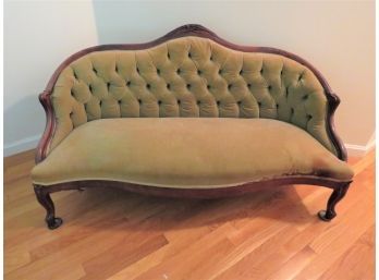 Antique Victorian Carved Velvet Child Size Sofa