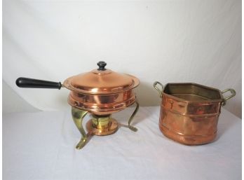Copper Chafing Dish & Pot With Brass Handles