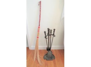 Hammered Brass Fireplace Tools With Stand