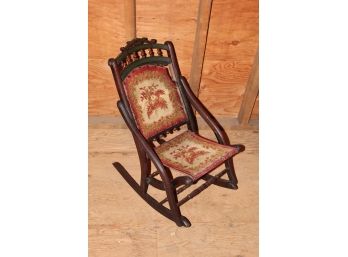 Antique Needlepoint Folding Rocking Chair