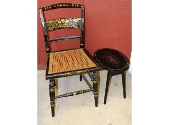 Antique Hitchcock Chair & Hitchcock Tea Table