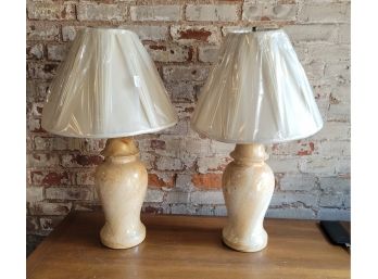 Pair Of Marbelized Glass Lamps