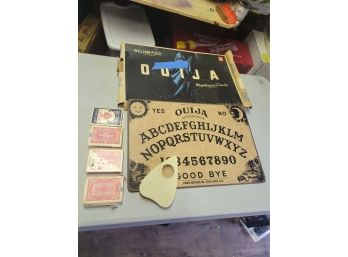 Ouija Board & 4 Packs Of Cards. Nice Vintage Game Group.