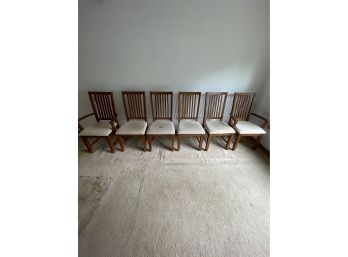 Six Wood Dining Room Chairs (need Reupholstering)