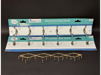 Two New/Unused Rail Hooks & A Gold-Toned Jewelry Hook Rack