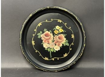 A Round Metal Tole-Painted Tray