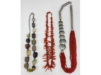 3 Natural Shell, Stone & Beaded Necklaces Jewelry