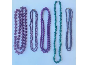 5 Beaded Necklaces Including One With Fabric Covered Beads Jewelry