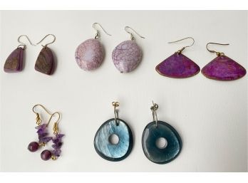 5 Pairs Dangling Earrings: Natural Stone, Painted Copper & More Jewelry