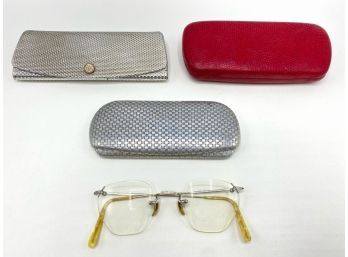 3 Vintage Eyeglass Cases & Prescription Glasses