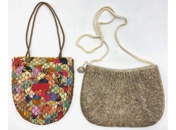 2 Vintage Handbags: Beaded By Walborg & Metallic Chain