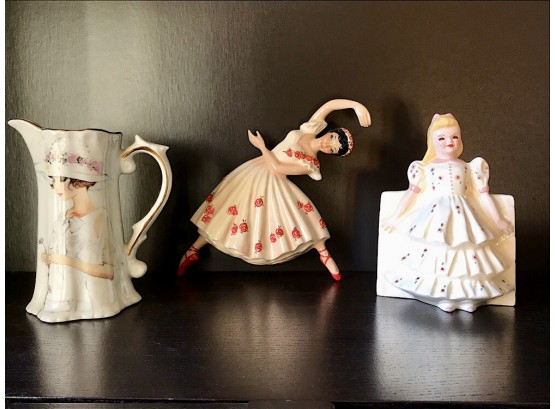 Pretty Vintage Pitcher Ballerina And Porcelain Girl