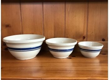Set Of Three Cream & Blue Crockery Bowls