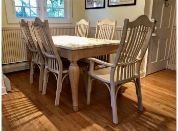 Carerra Marble Top Farm Table And Six Chairs