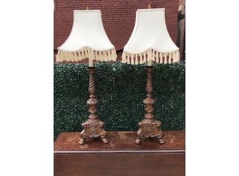 Pair Of Matching Lamp With Tassel Shades