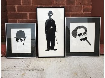 Three Framed Black & White Prints Of Groucho Marks & Charlie Chaplin