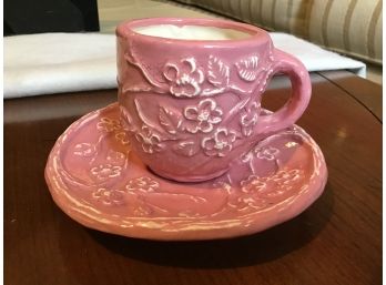 Pink Teacup And Saucer With Cherry Blossoms