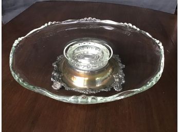 Crystal Cake Stand With Silverplate Footed Pedestal Base