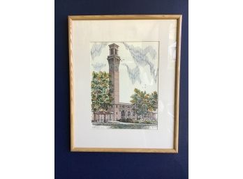 Architectural Drawing Of Waterbury Clock Tower, Signed John Paquette, 1979 - 17 X 21