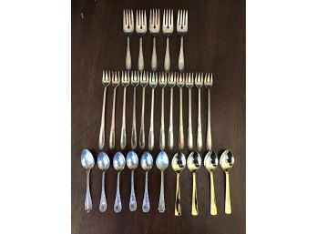 Oneida Community Small Forks, Simeon L & George H Rogers Appetizer Forks, Crown And Stainless Espresso Spoons