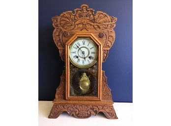 New Haven Clock Company - Gingerbread Mantel Clock, Oak