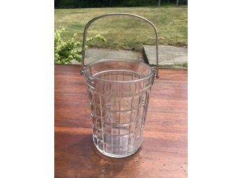 Vintage Cut Glass Ice Bucket With Metal Handle