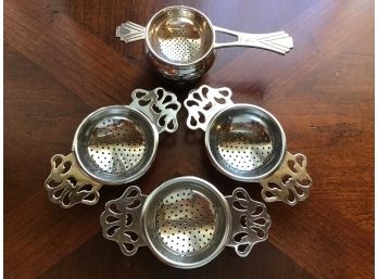 Silver Plate Tea Strainers Plus Art Deco Style Tea Strainer With Drip Bowl