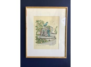 Architectural Drawing Of Waterbury Carrie Welton Fountain,  Signed John Paquette, 1984 - 17 X 21