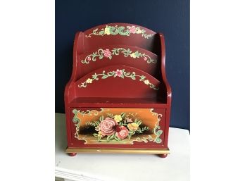 Decorated Mail Desk Organizer, Red With Floral Design