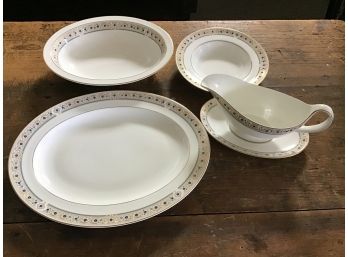 Royal Doulton Bone China, Empress Serving Dishes - Large Oval Platter, Gravy Boat, Oval Bowl And Round Bowl