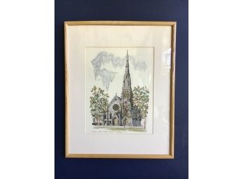 Architectural Drawing Of Waterbury St Johns Parish Church, Signed John Paquette, 1981 - 17 X 21