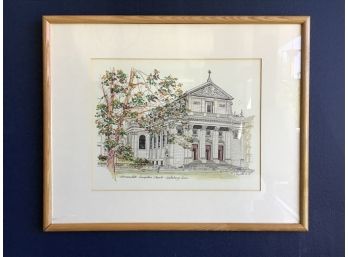 Architectural Drawing Of  Immaculate Conception Church, Signed John Paquette, 1981 -  21 X 17 21 X 17 Glass