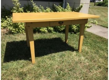 Antique Ochre Work Table/desk W Drawer - Used In Old Barbershop In Prospect, CT