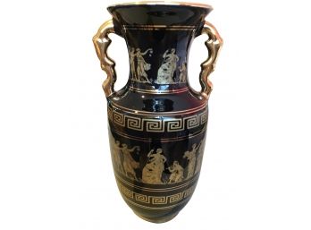 Handmade Dakas Black Ceramic W 24k Gold Decorative Vase, Made In Rhodos, Greece