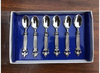 Set Of 6 Stainless Steel Fleur De Lis Spoons