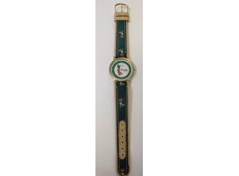 Men's Gold Tone Golf Watch With Leather And Fabric Strap
