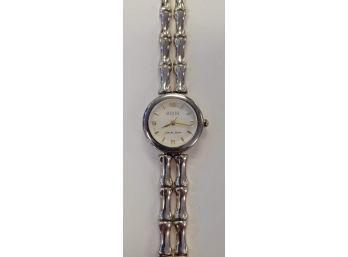 Ladies Ecclissi Sterling Silver Bamboo Style Watch W/gold Tone Accents