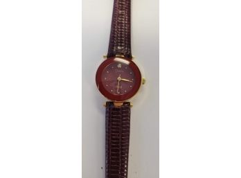 Ladies Fidelity Watch With Burgundy Face And Leather Strap