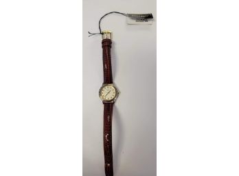 Ladies Two Tone Seiko Watch With Brown Leather Strap