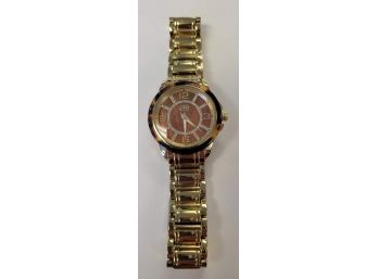Unisex Gold Tone Marc Ecko Bracelet Watch With Tortoise Shell Style Bezel