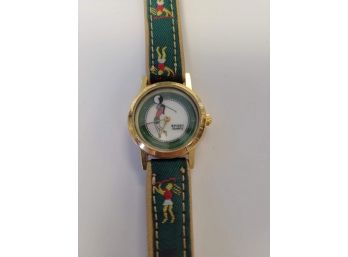 Ladies Gold Tone Golf Watch With Leather And Fabric Strap
