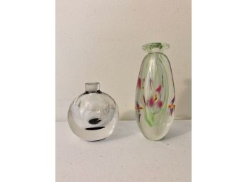 Pair Of Art Glass Bud Vases - Signed