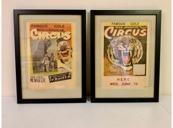 Pair Vintage Famous Cole Wild Animal Circus Advertising Prints, Framed