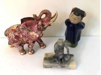 Cloisonne Elephant And Other Figures