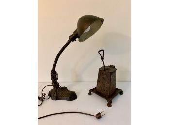 1922 Robert Schwartz Art Deco Goose Neck Lamp & Vintage Fire Starter