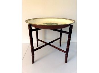 Vintage Tin Tray Table With Faux Bamboo Style Base