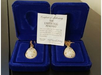 Pair Of Franklin Mint Easter Egg Pendants With COA